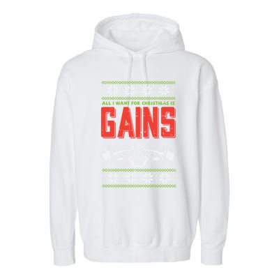 Gains Bodybuilder Christmas Sweater Gym Weightlifter Gift Great Gift Garment-Dyed Fleece Hoodie