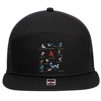 Garden Birds Cardinal Blue Jay Hummingbird Robin Wren Finch 7 Panel Mesh Trucker Snapback Hat