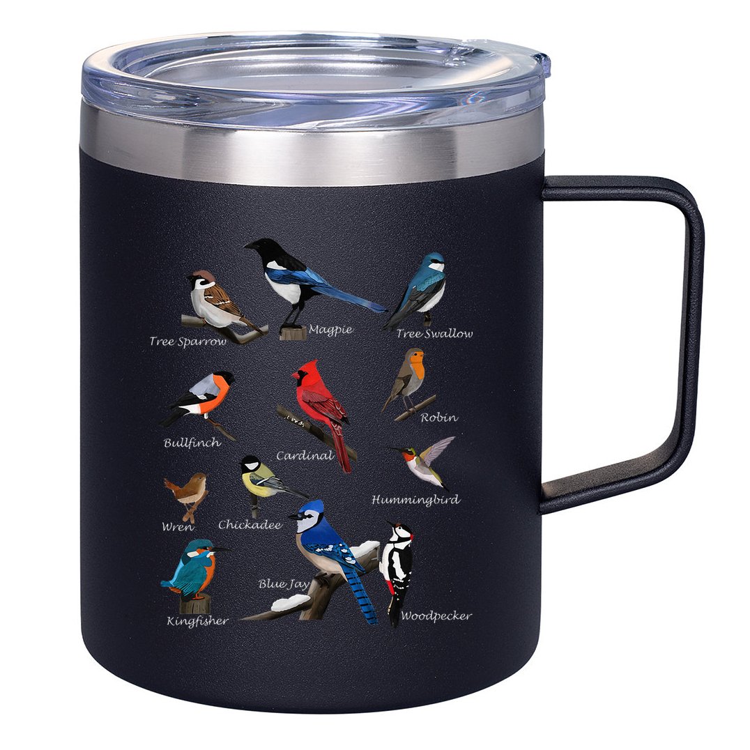 Garden Birds Cardinal Blue Jay Hummingbird Robin Wren Finch 12oz Stainless Steel Coffee Mug