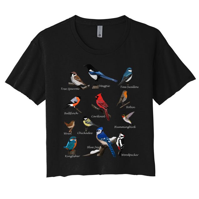 Garden Birds Cardinal Blue Jay Hummingbird Robin Wren Finch Women's Crop Top Tee