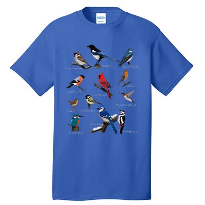 Garden Birds Cardinal Blue Jay Hummingbird Robin Wren Finch Tall T-Shirt