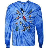 Garden Birds Cardinal Blue Jay Hummingbird Robin Wren Finch Tie-Dye Long Sleeve Shirt