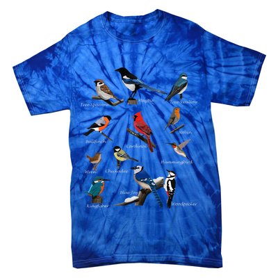 Garden Birds Cardinal Blue Jay Hummingbird Robin Wren Finch Tie-Dye T-Shirt