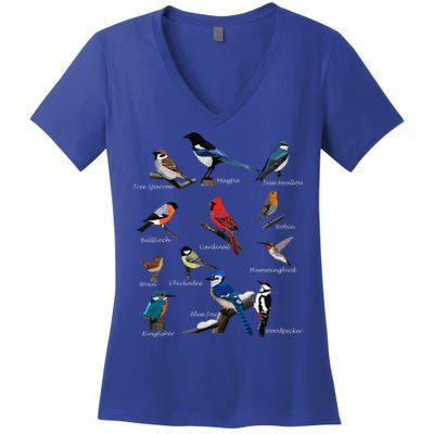 Garden Birds Cardinal Blue Jay Hummingbird Robin Wren Finch Women's V-Neck T-Shirt