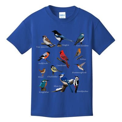Garden Birds Cardinal Blue Jay Hummingbird Robin Wren Finch Kids T-Shirt