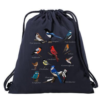 Garden Birds Cardinal Blue Jay Hummingbird Robin Wren Finch Drawstring Bag