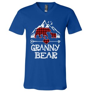 Granny Bear Christmas Pajama Red Plaid Buffalo For Meaningful Gift V-Neck T-Shirt