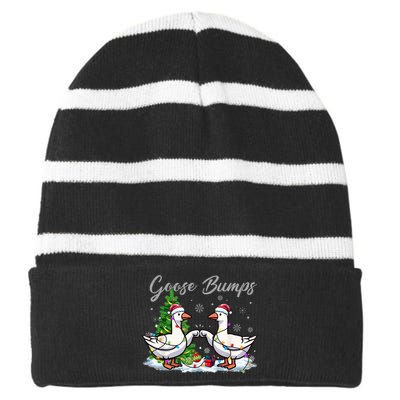 Goose Bumps Christmas Funny Xmas Holidays Striped Beanie with Solid Band