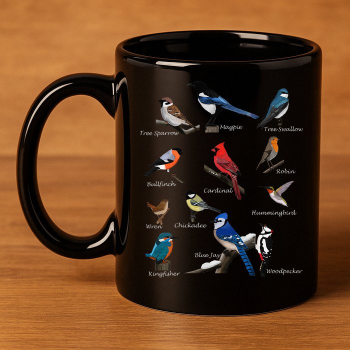 Garden Birds Cardinal Blue Jay Hummingbird Robin 11oz C Handle Ceramic Mug