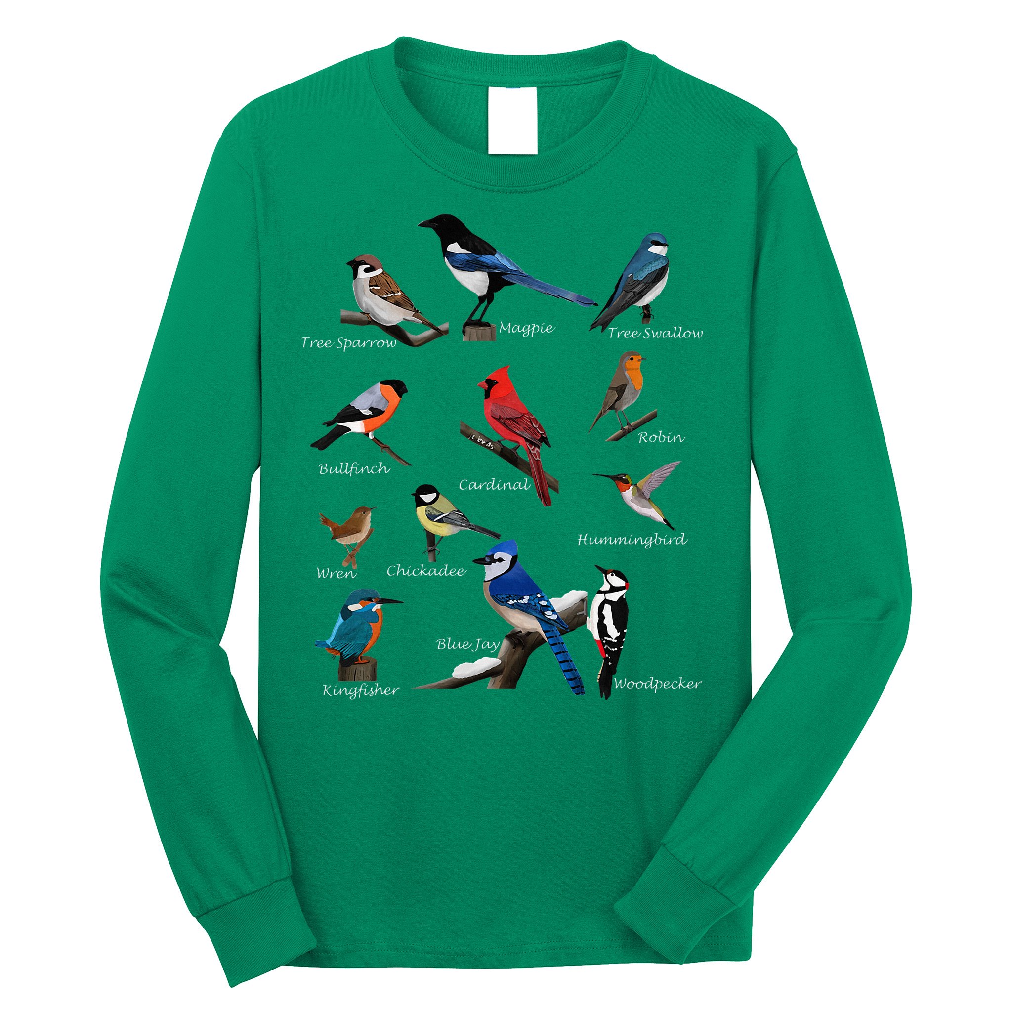 Garden Birds Cardinal Blue Jay Hummingbird Robin Long Sleeve Shirt