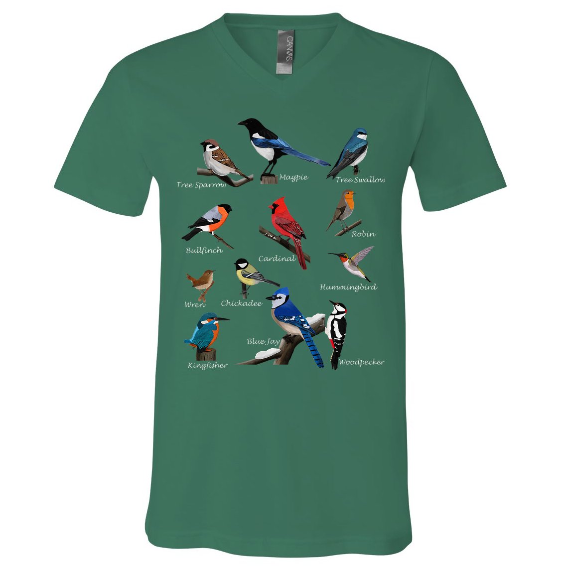 Garden Birds Cardinal Blue Jay Hummingbird Robin V-Neck T-Shirt