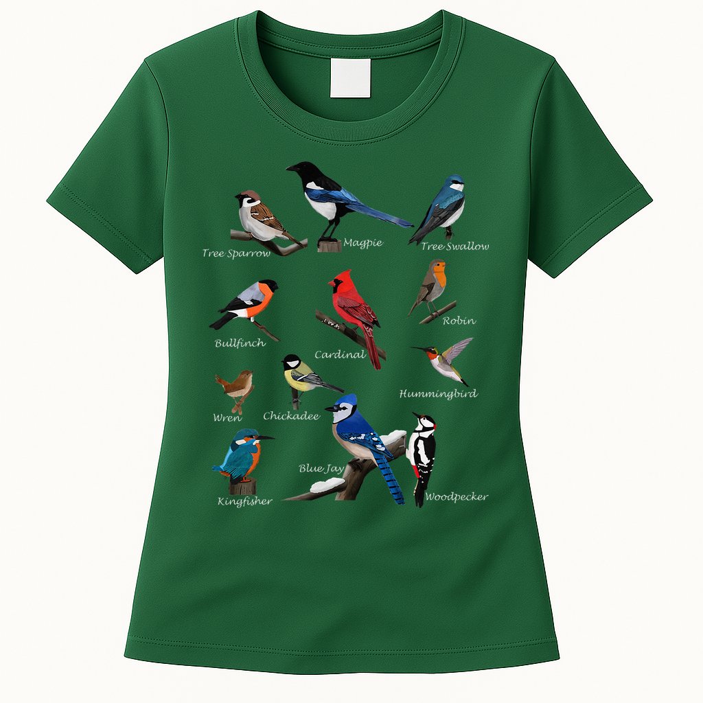 Garden Birds Cardinal Blue Jay Hummingbird Robin Womens T-Shirt
