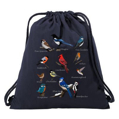 Garden Birds Cardinal Blue Jay Hummingbird Robin Drawstring Bag