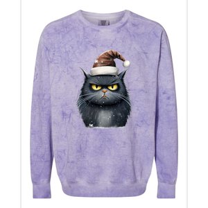 Grumpy Black Christmas Cat Santa Hat Colorblast Crewneck Sweatshirt