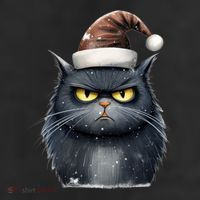 Grumpy Black Christmas Cat Santa Hat 7 Panel Mesh Trucker Snapback Hat