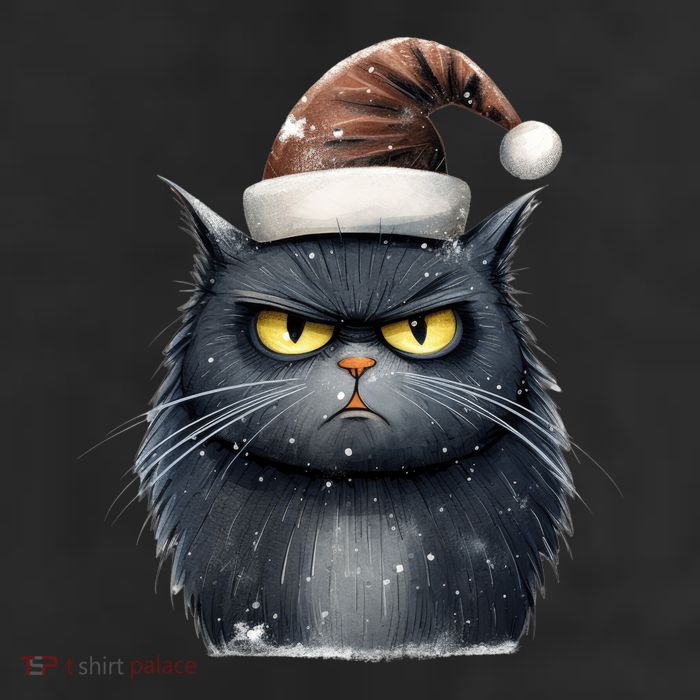 Grumpy Black Christmas Cat Santa Hat 7 Panel Mesh Trucker Snapback Hat