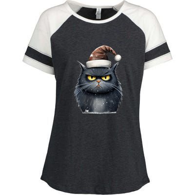 Grumpy Black Christmas Cat Santa Hat Enza Ladies Jersey Colorblock Tee