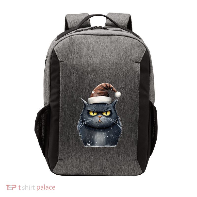 Grumpy Black Christmas Cat Santa Hat Vector Backpack