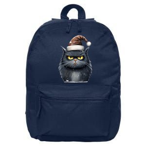 Grumpy Black Christmas Cat Santa Hat 16 in Basic Backpack