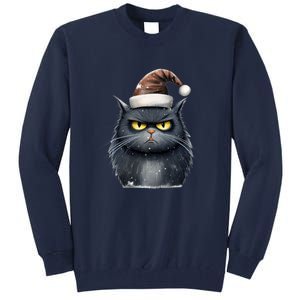 Grumpy Black Christmas Cat Santa Hat Tall Sweatshirt