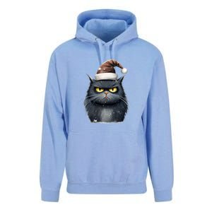 Grumpy Black Christmas Cat Santa Hat Unisex Surf Hoodie