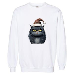 Grumpy Black Christmas Cat Santa Hat Garment-Dyed Sweatshirt