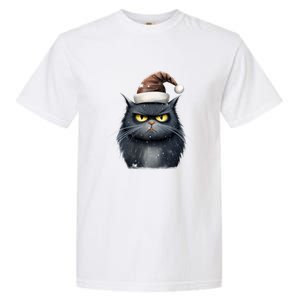 Grumpy Black Christmas Cat Santa Hat Garment-Dyed Heavyweight T-Shirt