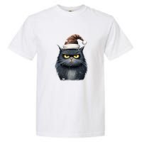 Grumpy Black Christmas Cat Santa Hat Garment-Dyed Heavyweight T-Shirt