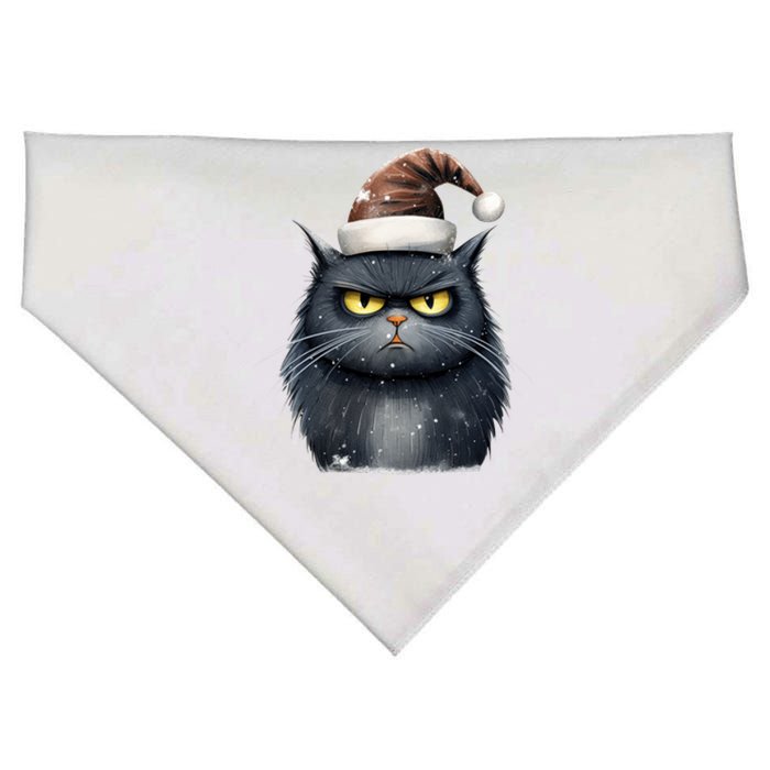 Grumpy Black Christmas Cat Santa Hat USA-Made Doggie Bandana