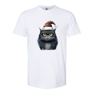 Grumpy Black Christmas Cat Santa Hat Softstyle CVC T-Shirt