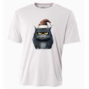 Grumpy Black Christmas Cat Santa Hat Cooling Performance Crew T-Shirt