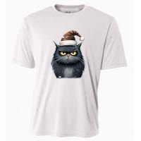 Grumpy Black Christmas Cat Santa Hat Cooling Performance Crew T-Shirt