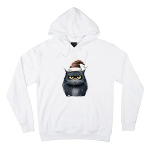 Grumpy Black Christmas Cat Santa Hat Hoodie