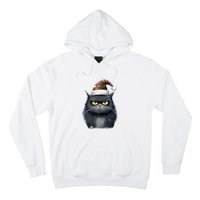 Grumpy Black Christmas Cat Santa Hat Hoodie