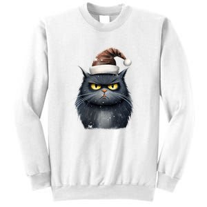 Grumpy Black Christmas Cat Santa Hat Sweatshirt