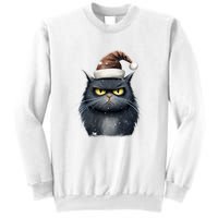 Grumpy Black Christmas Cat Santa Hat Sweatshirt