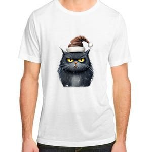 Grumpy Black Christmas Cat Santa Hat Adult ChromaSoft Performance T-Shirt