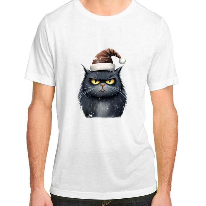 Grumpy Black Christmas Cat Santa Hat Adult ChromaSoft Performance T-Shirt