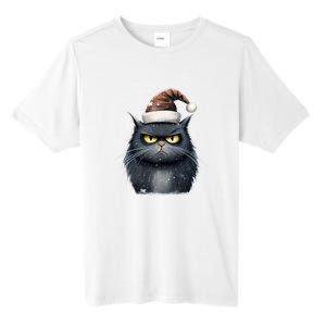 Grumpy Black Christmas Cat Santa Hat Tall Fusion ChromaSoft Performance T-Shirt