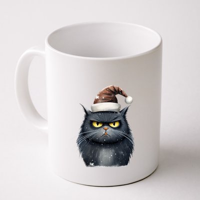 Grumpy Black Christmas Cat Santa Hat Mug