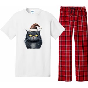 Grumpy Black Christmas Cat Santa Hat Pajama Set