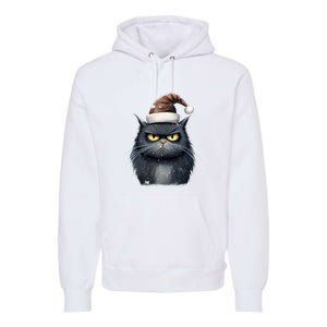 Grumpy Black Christmas Cat Santa Hat Premium Hoodie