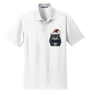 Grumpy Black Christmas Cat Santa Hat Dry Zone Grid Polo