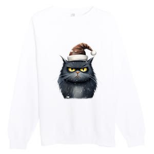 Grumpy Black Christmas Cat Santa Hat Premium Crewneck Sweatshirt