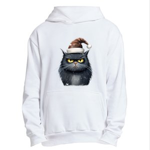 Grumpy Black Christmas Cat Santa Hat Urban Pullover Hoodie