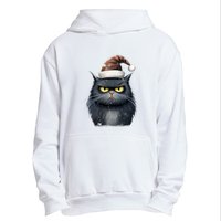 Grumpy Black Christmas Cat Santa Hat Urban Pullover Hoodie