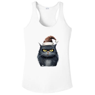 Grumpy Black Christmas Cat Santa Hat Ladies PosiCharge Competitor Racerback Tank