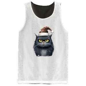 Grumpy Black Christmas Cat Santa Hat Mesh Reversible Basketball Jersey Tank