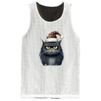 Grumpy Black Christmas Cat Santa Hat Mesh Reversible Basketball Jersey Tank