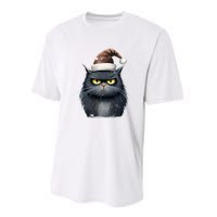 Grumpy Black Christmas Cat Santa Hat Performance Sprint T-Shirt